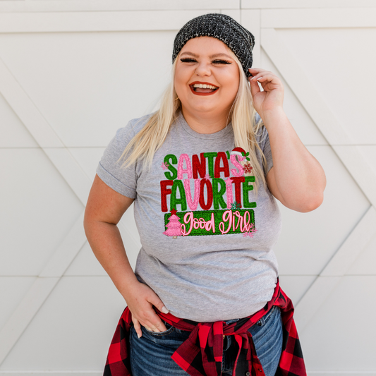 Santa's Favorite Good Girl Fuzzy Letters DTF Transfer
