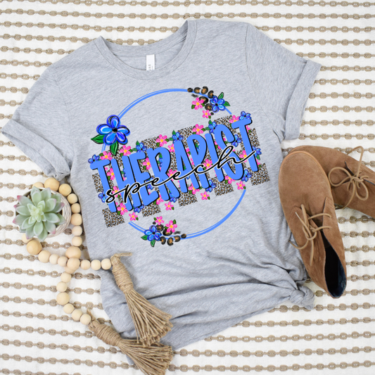 Speech Therapist Blue Floral Circle DTF Transfer