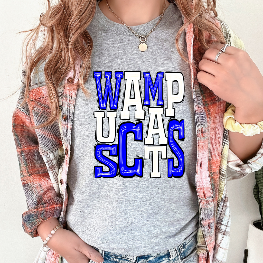 Wampus Cats White and Blue Sporty Mascot DTF