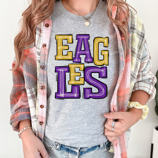 Eagles Purple and Gold Sporty Mascot DTF