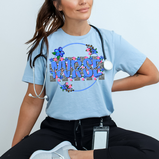 Registered Nurse Blue Floral Circle DTF Transfer