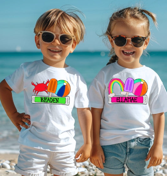 *Custom Kids Beach Name Frames DTF Transfer