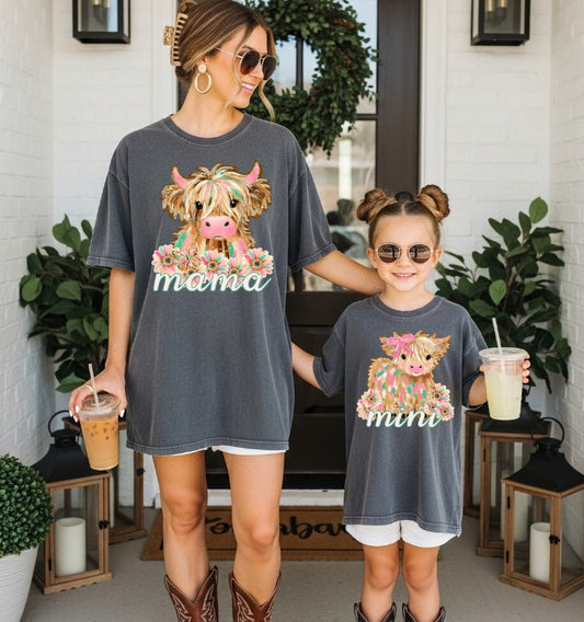 Mama Mini Highland Cow DTF Transfer