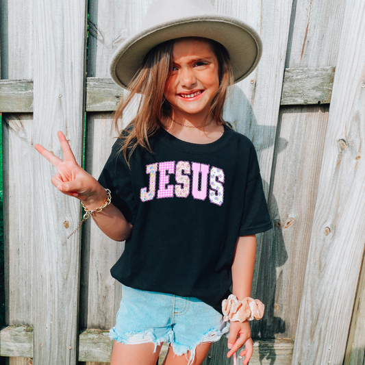 Jesus Pink Patchwork DTF Transfer