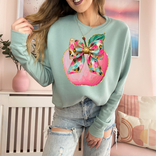 Pink Brushed Leopard Bow School Apple DTF Transfer