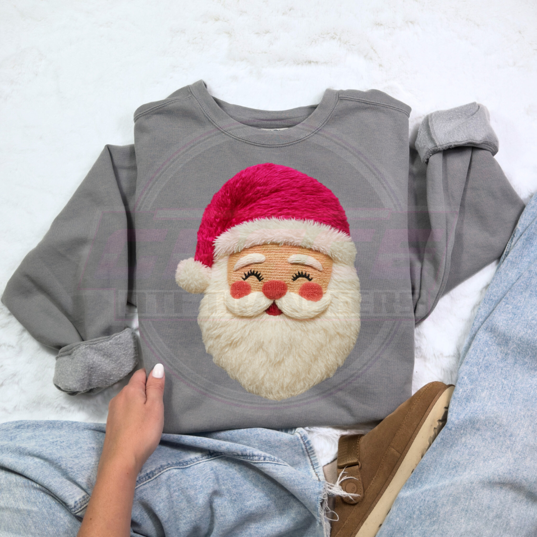 Pink Hat Yarn Santa DTF Transfer