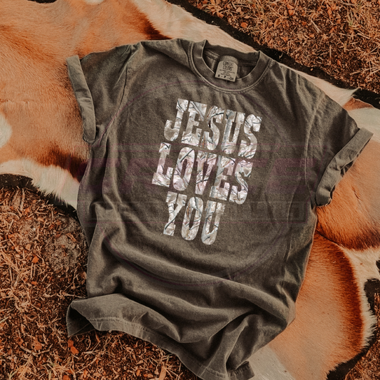 Camo Jesus Loves You DTF Transfer