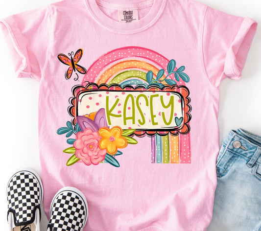 Girls Spring Rainbow Name Frame DTF Transfer