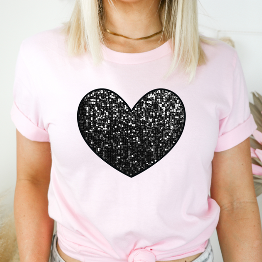 Black Glitter Heart DTF