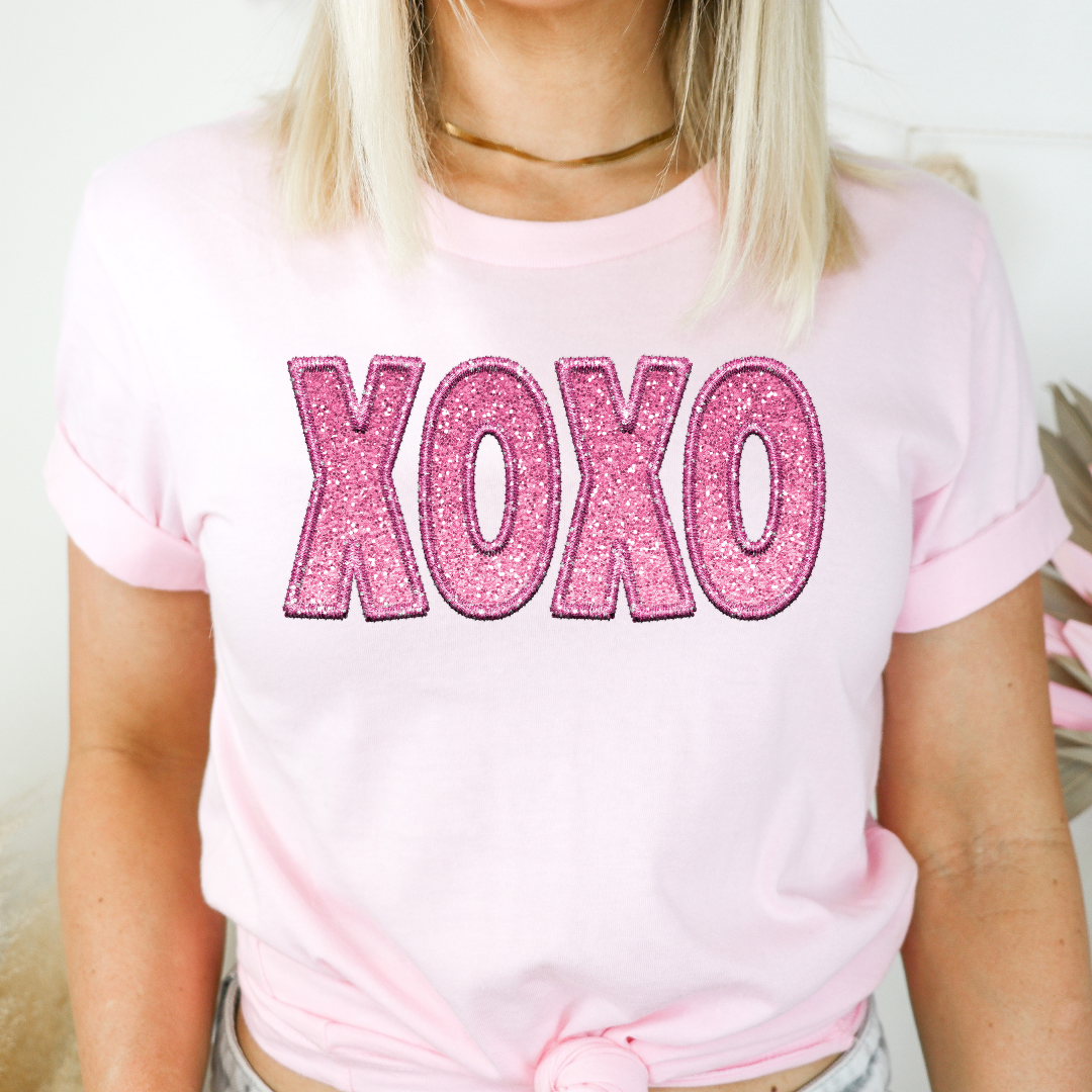 XOXO Faux Glitter Embroidery DTF