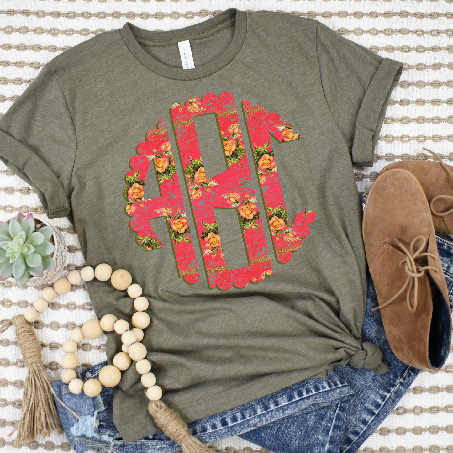 Vintage Rose Monogram DTF Transfer