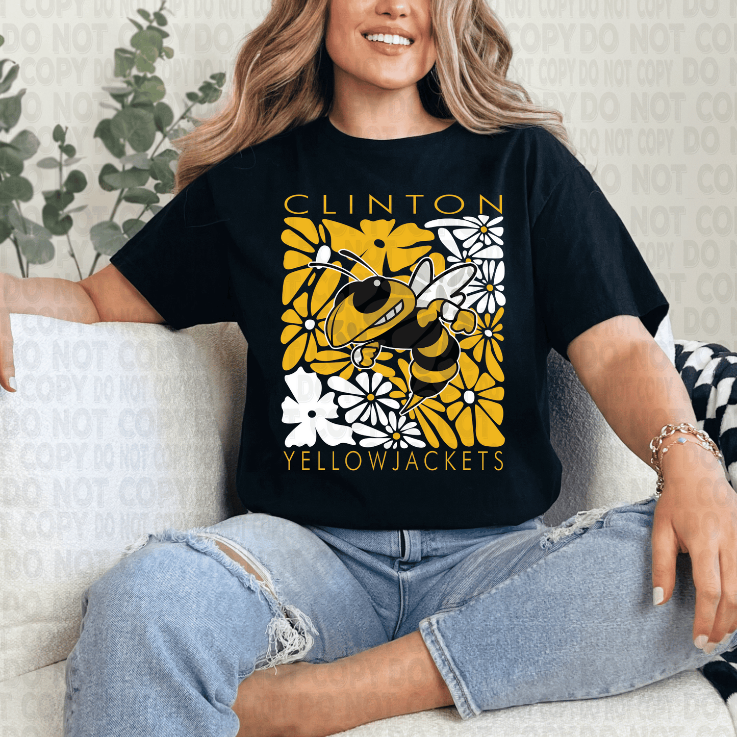 Clinton Yellow Jackets Abstract Floral DTF Transfer