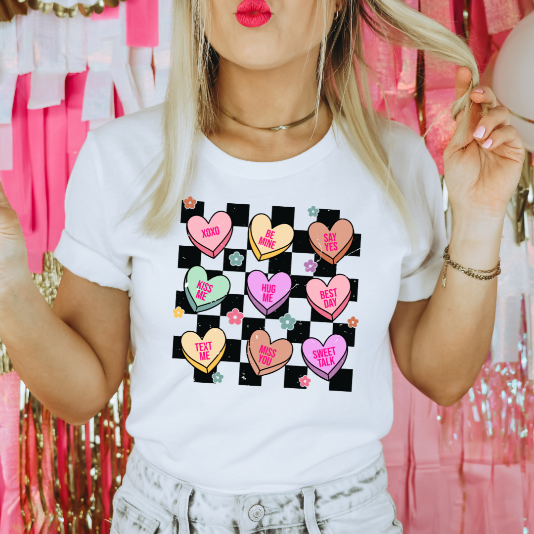 Candy Hearts Flower Power Distressed DTF