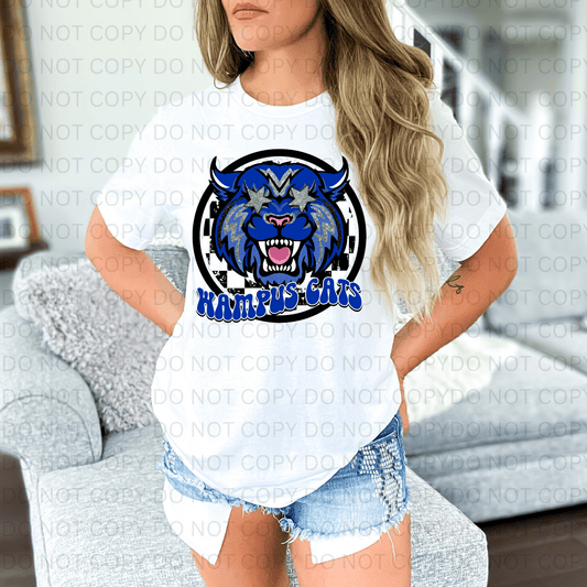 Blue Wampus Cats Starry Eyed Checkered Circle