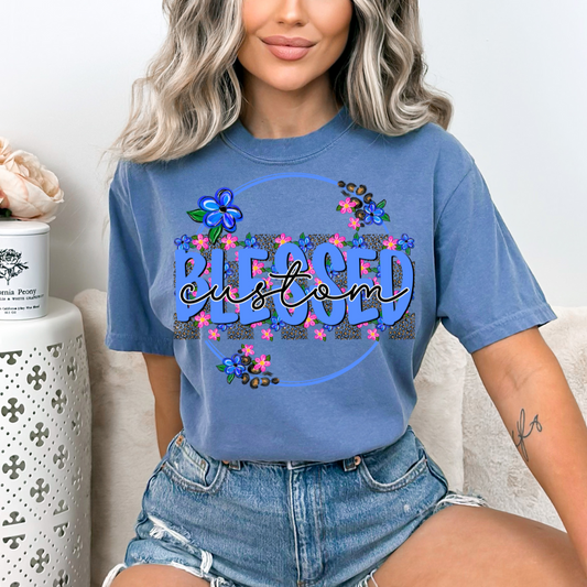*Custom Blue Floral Circle DTF Transfer