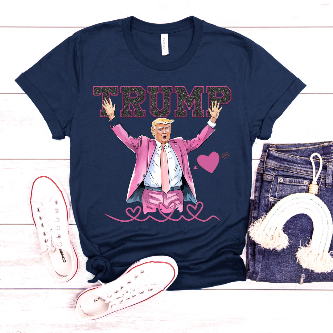 Trump Heart Doodle Pink Sparkle DTF Transfer