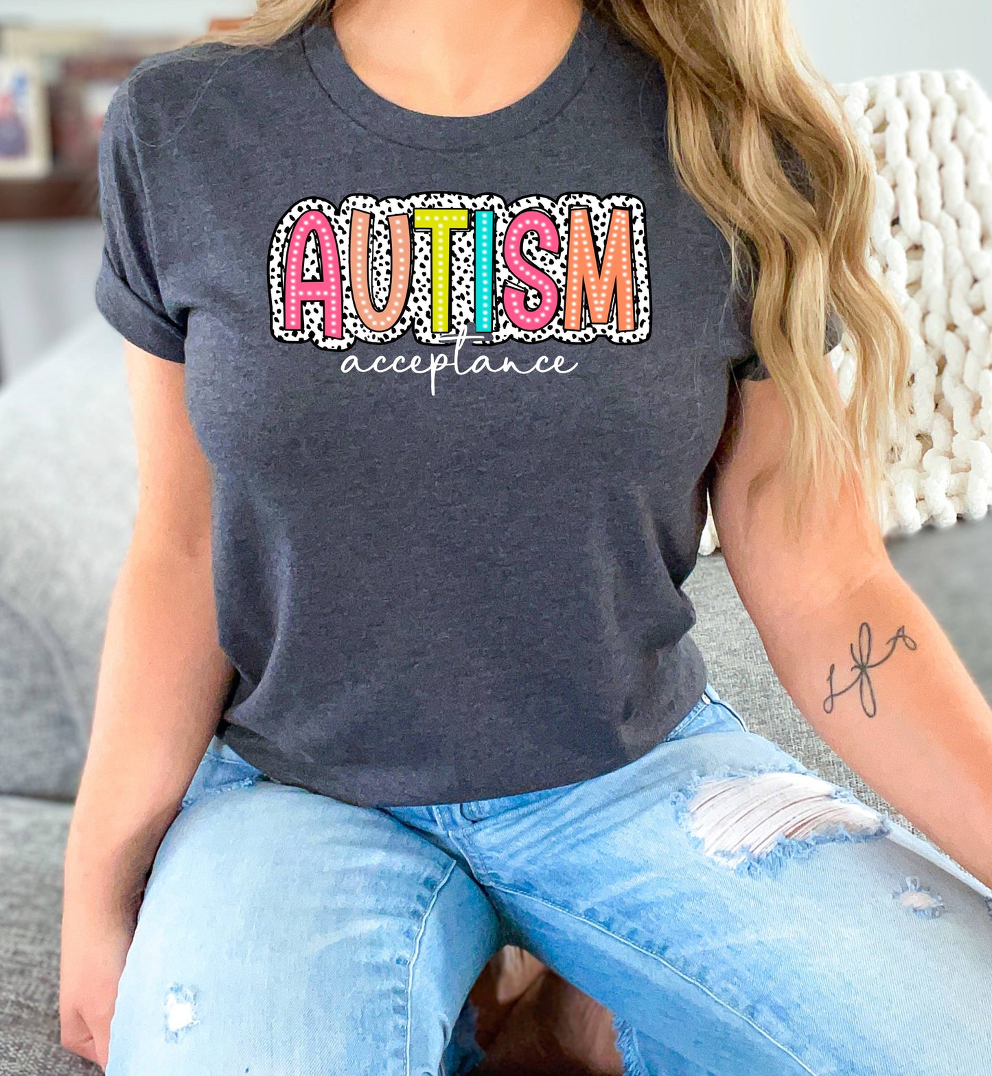 Autism Acceptance Dotty White DTF