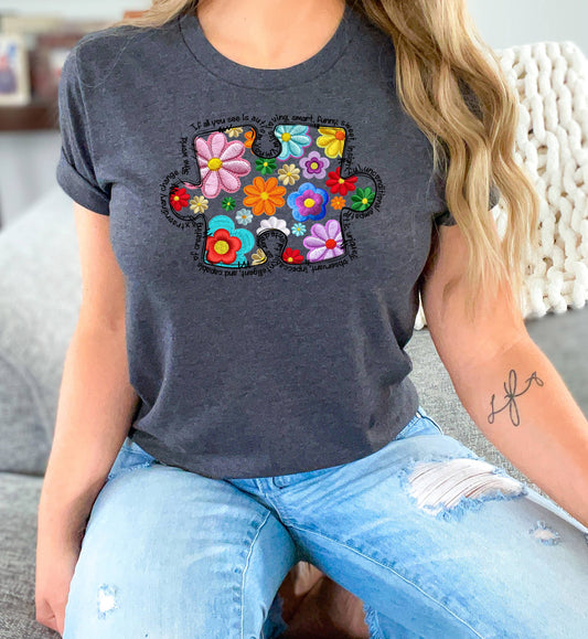 Autism Puzzle Black Text DTF