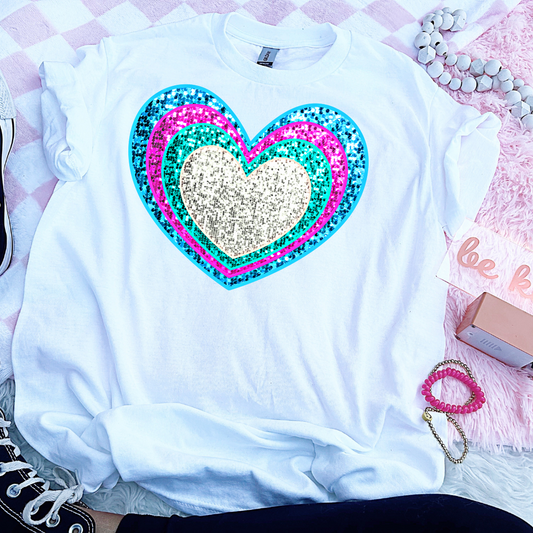 Blue Glitter Heart DTF Transfer