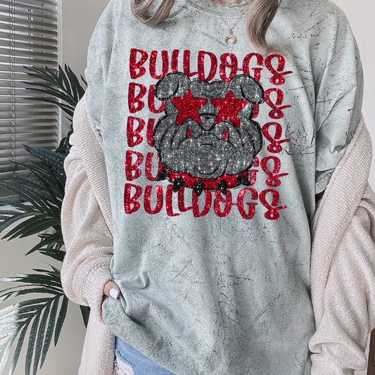 Bulldogs Sparkle Stacked Mascot DTF Transfer