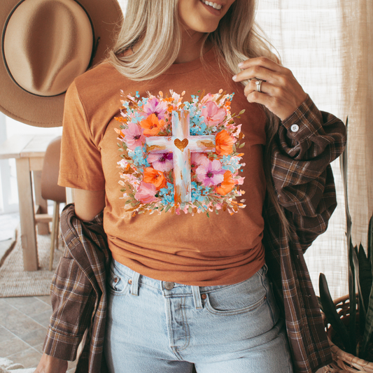 Fall Flowers & Cross DTF Transfer