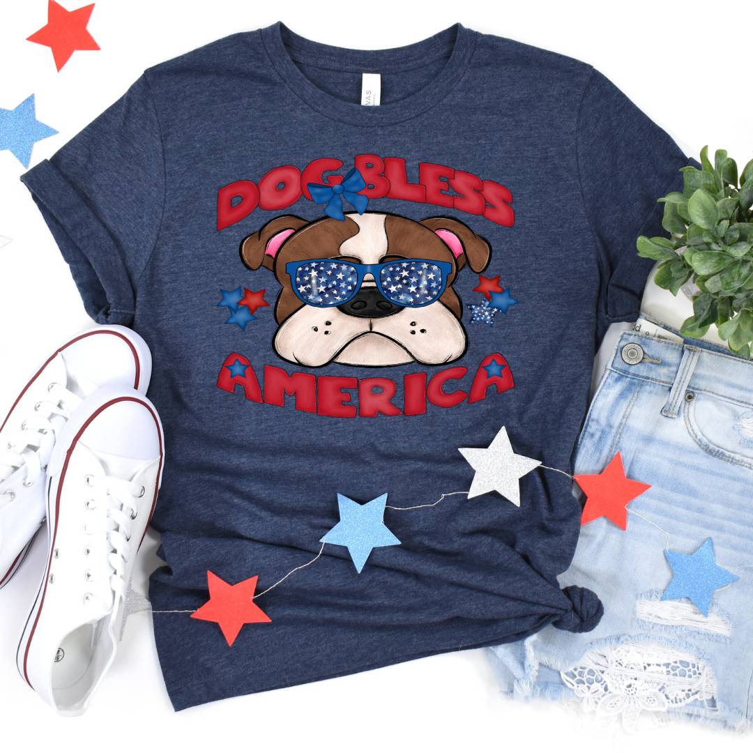 Dog Bless America Bulldog DTF