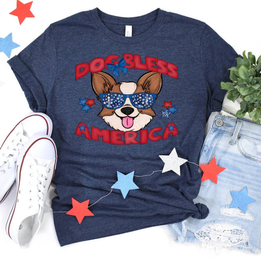 Dog Bless America Corgi DTF