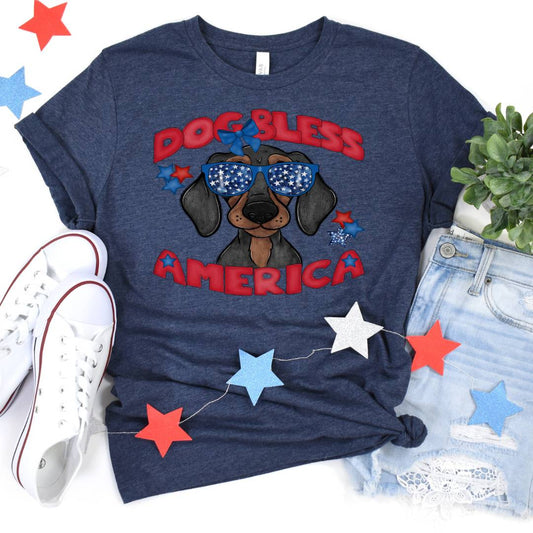 Dog Bless America Daschund DTF