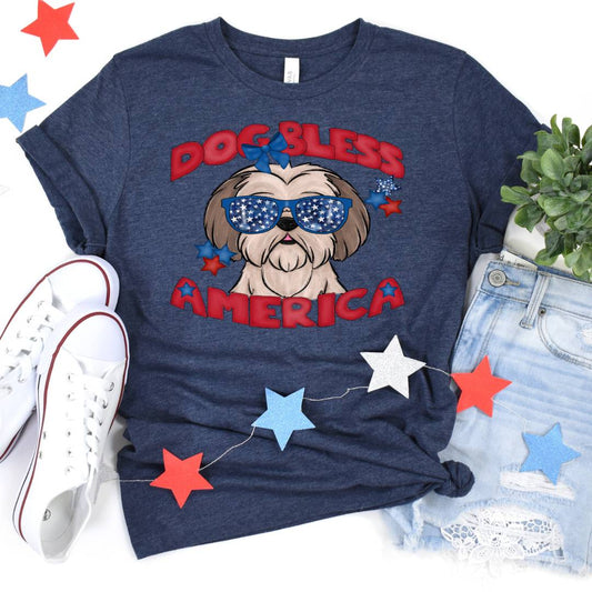 Dog Bless America Shih Tzu DTF