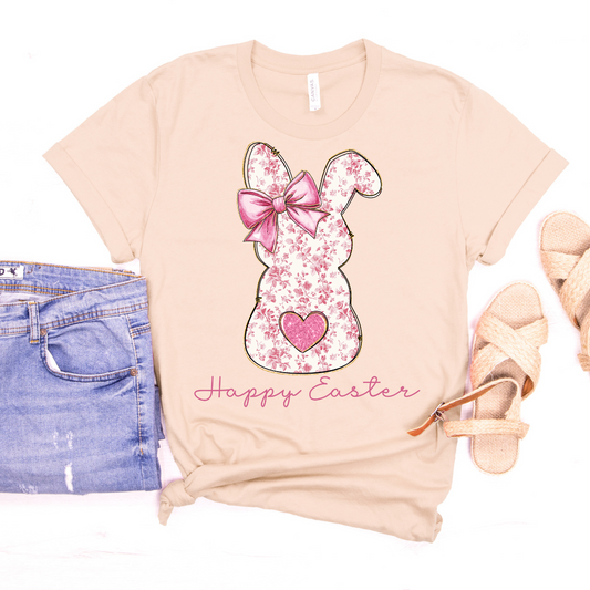 Happy Easter Pink Toile Bunny DTF Transfer