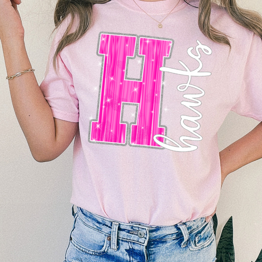 Hawks Pink Sparkle DTF Transfer