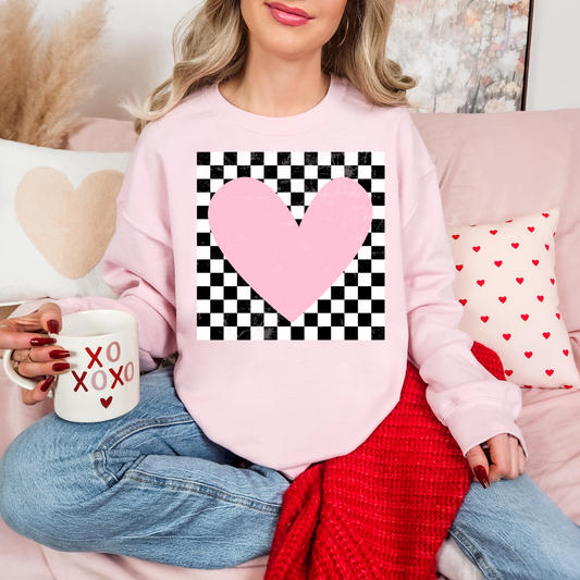 Light Pink Heart Checkered DTF Transfer