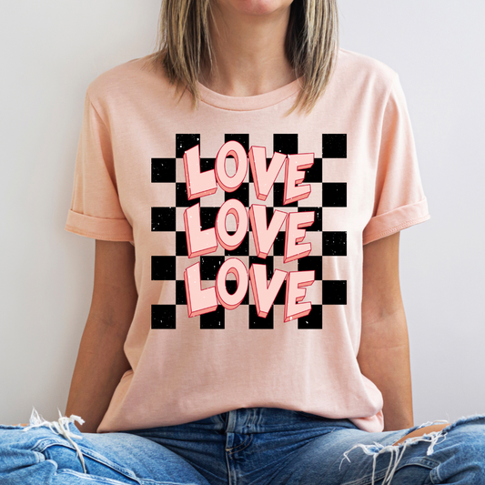 Love Checkered Stacked DTF Transfer