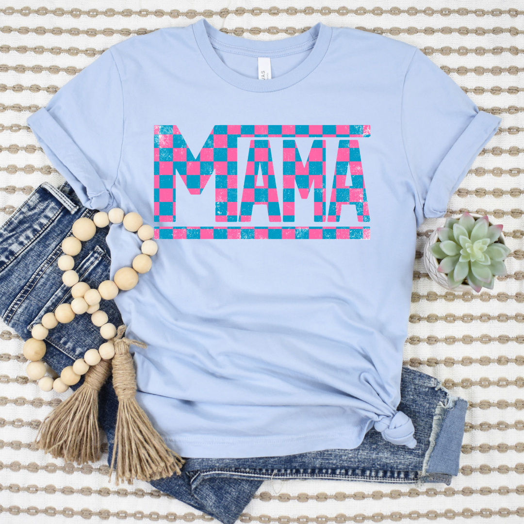 Mama Pink Blue Checkered DTF