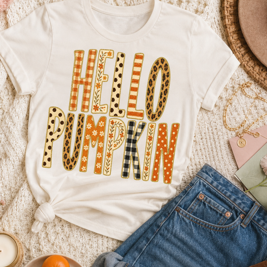 Hello Pumpkin Word Art DTF Transfer