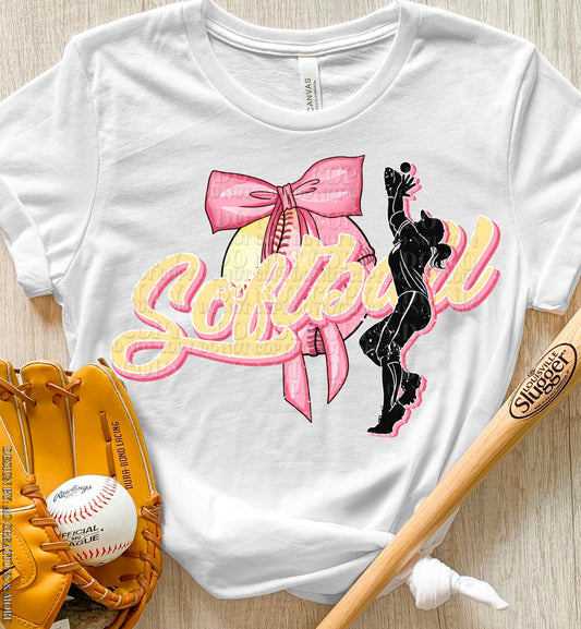 Pink Softball Bow