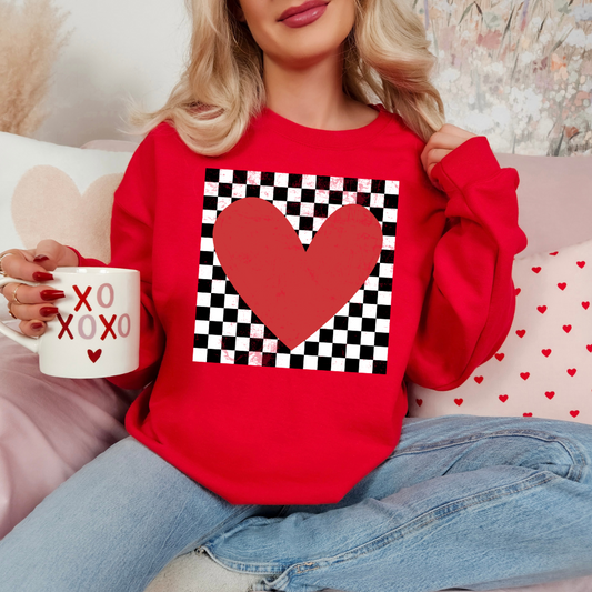 Red Heart Checkered DTF Transfer