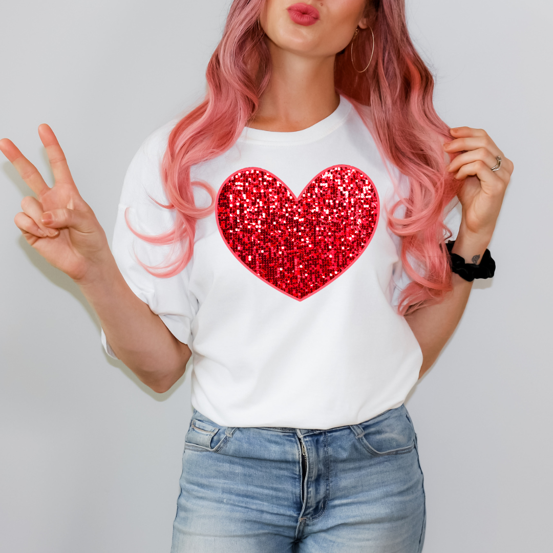 Red Sequin Heart DTF Transfer