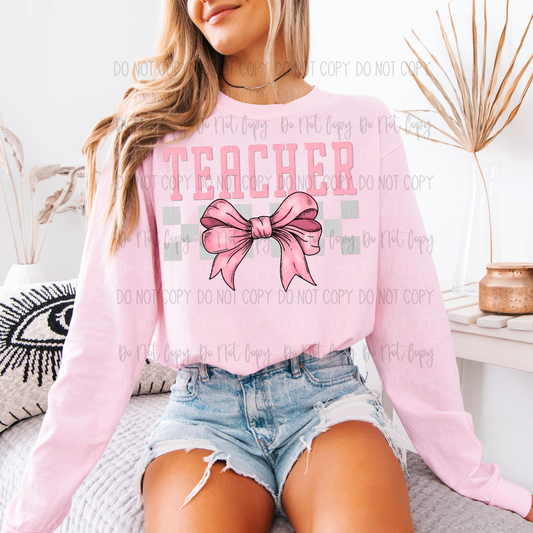 Teacher Pink Bow DTF Transfer