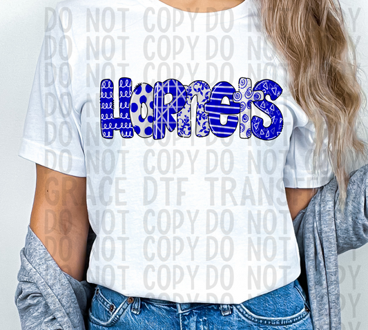 Hornets Blue Doodle Team Name DTF