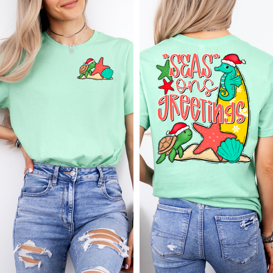 "Seas"ons Greetings Front Back DTF Transfer