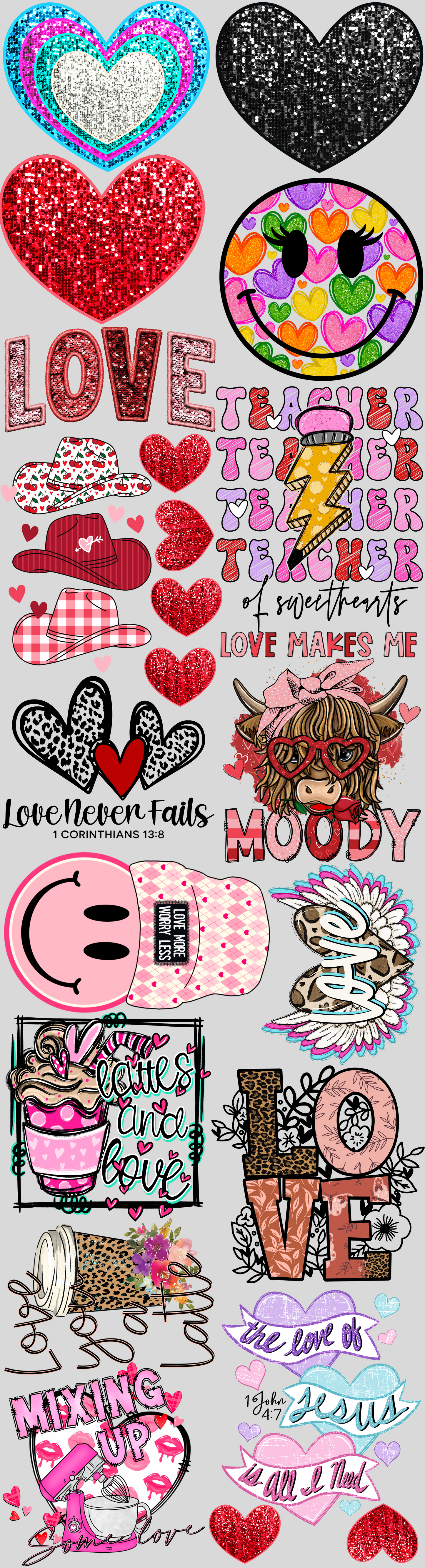 Valentine's Day THEMED  #4  83" Gang Sheet