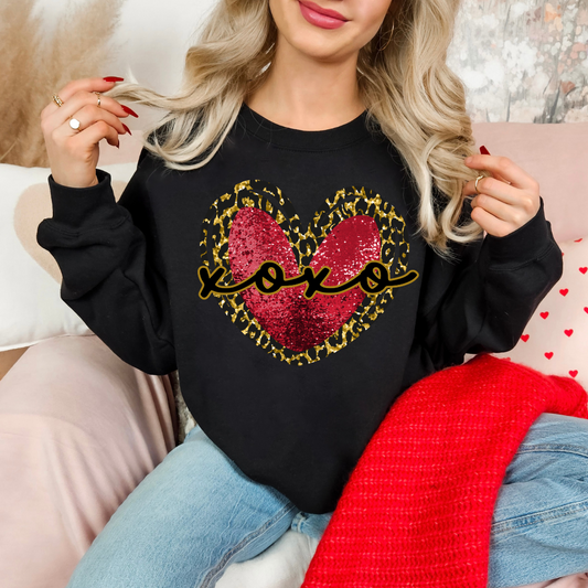 Xoxo Leopard Sequin Heart DTF Transfer