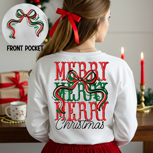 Merry Christmas Stacked Bow DTF Transfer